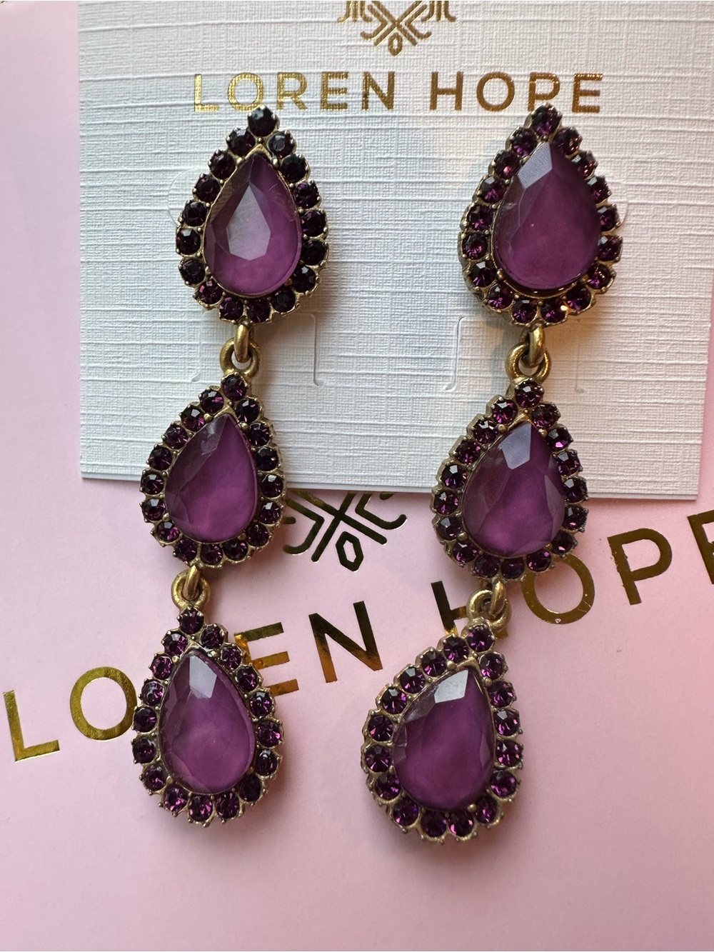Loren Hope Purple Triple Teardrop Drop Earrings